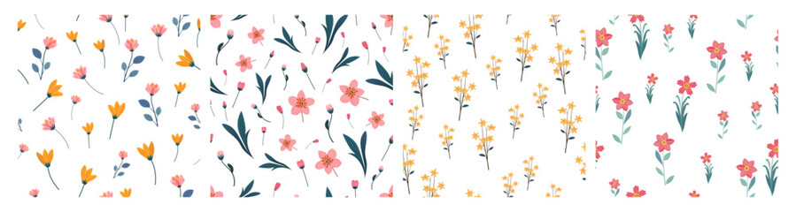 floral seamless pattern with hand drawn flowers, leaves and branches vector illustration