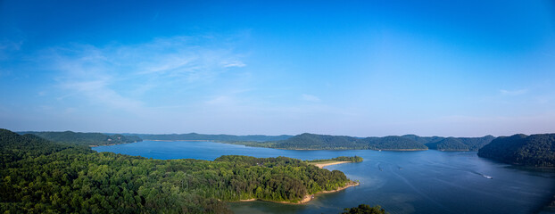 Aerial panorama of northeastern Kentucky's Cave Run Lake