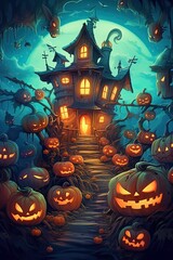Fototapeta na wymiar An illustration of Halloween poster , created as a generative artwork using AI.