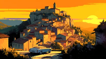 Zelfklevend Fotobehang Illustration of beautiful view of Gordes, France © Aleh Varanishcha