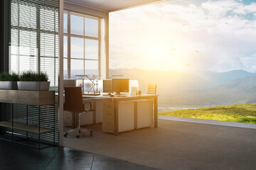 Natural living room interior without one wall