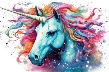 art unicorn in space . dreamlike background with unicorn . Hand Drawn Style illustration  
