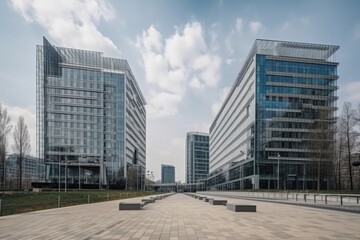 Fototapeta na wymiar Modern office buildings in the city of Dusseldorf, Germany, Modern real estate buildings and offices in the urban area, AI Generated