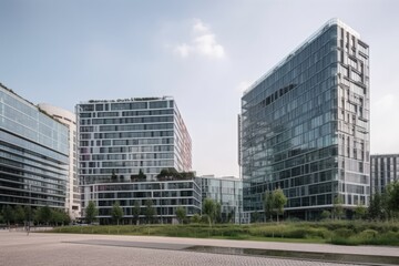 Fototapeta na wymiar Modern office buildings in the city center of Frankfurt am Main, Germany, Modern real estate buildings and offices in the urban area, AI Generated