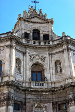 Catania, Sicily, Italy, Europe - San Placido Church, San Placido square close to Biscari Palace, an example of Sicilian late Baroque, UNESCO World Heritage Site 