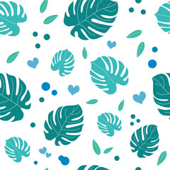 Mosstera leaves seamless pattern, vector