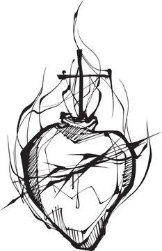 Hand drawn illustration of Jesus Sacred Heart