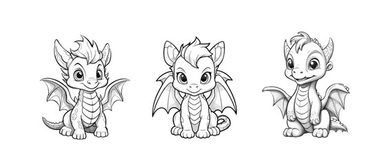 contour image of a cartoon baby dragon on a white background. Vector illustration