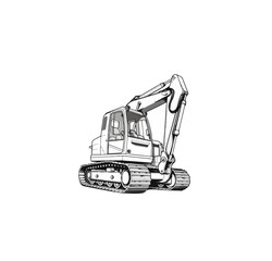 contour image of a caterpillar tractor or excavator on a white background. Vector illustration