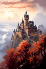 Illustration of beautiful view of Burg Cochem Castle, Germany