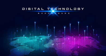 Digital technology speed internet network connection blue purple background, cyber information, abstract speed connect communication, innovation metaverse futuristic tech, Ai big data, illustration 3d