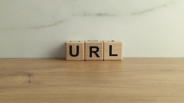 Word url from wooden blocks. Internet, technology concept