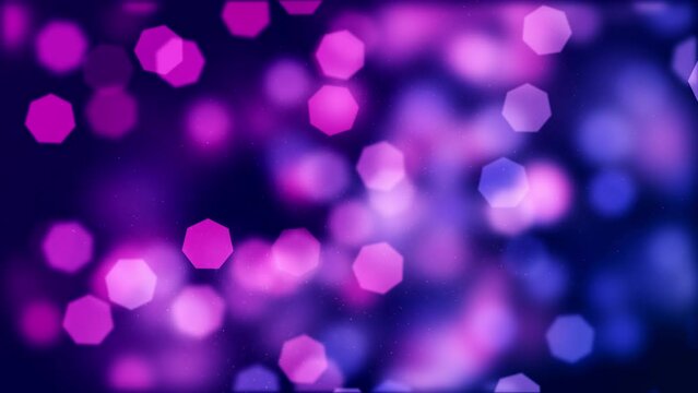 Abstract Sweet Artistic Dark Shine Purple Lilac Blurry Focus Heptagonal Soft Bokeh Motion Lights With Glitter Sparkle Background, Seamless Loop