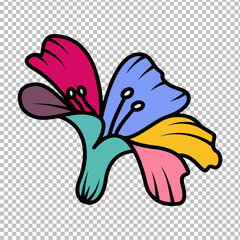 Colorful lily flower icon in pop art style on a transparent background