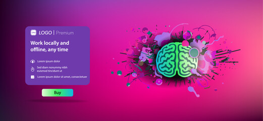 web icon with an artificial intelligence brain exploding into pieces horizontal banner