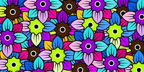 Seamless pattern with colorful flowers. Vector illustration.