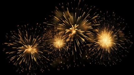Gold Fireworks on Black Background. Explosive Celebratory Burst of Glowing Gold with Colours on Night Sky: Generative AI