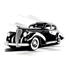 Vintage car silhouette. Vector illustration, white background
