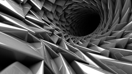 Abstract background 3D steel texture. Geometric black hole, Illustration by Generative AI