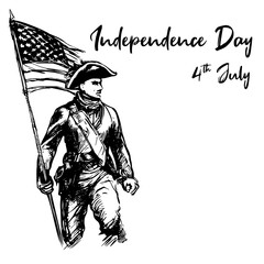 American revolutionary soldier vector illustration. American patriot sketch. Hand drawn of American revolutionary. Independence day. 4th July. - obrazy, fototapety, plakaty
