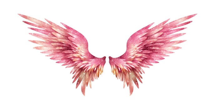 Pink gold angel wings isolated on transparent background. Shining and sparkle details. Generative AI