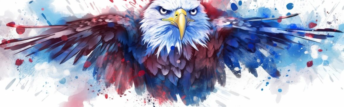 American focus eagle minimal American flag watercolor illustration abstract  background
