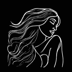 Figurative image of a girl with curls on a black background. Vector illustration