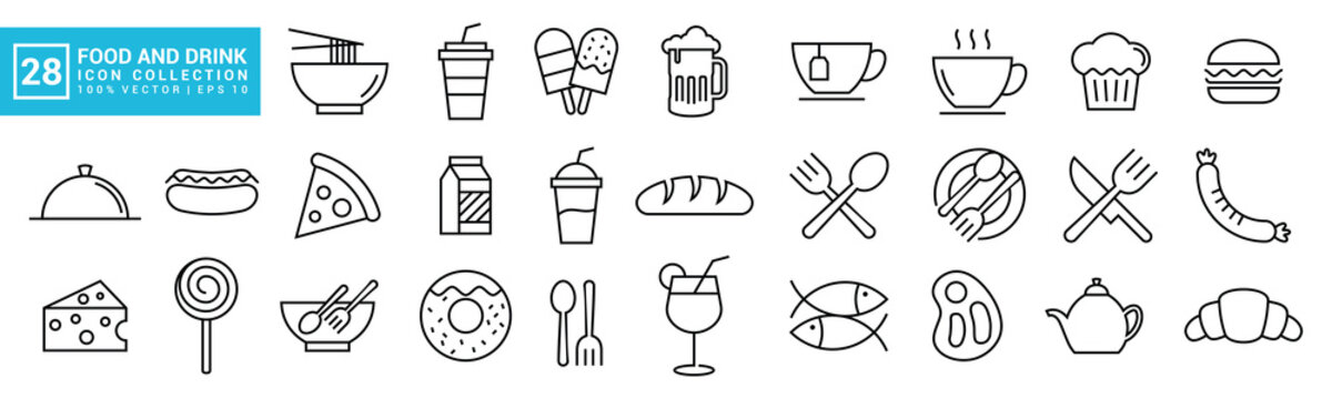 Food and drink icon collection, breakfast, delicious, nutritious, editable and resizable vector icons EPS 10.