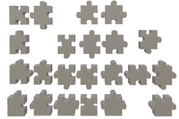 Isolated 3d rendering of a pieces of puzzle