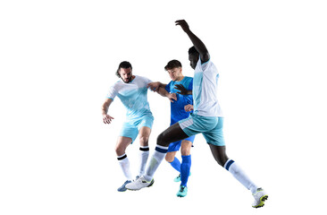 Fototapeta na wymiar Football player plays with soccerball in a match