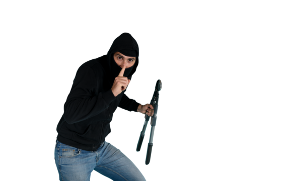 Thief with balaclava acts in silence to steal apartments with wire cutters in hand