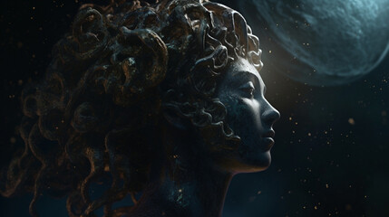 The primordial darkness embodying a medusa in a dark background with Generative AI