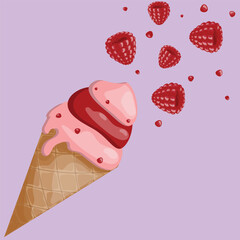 Beautiful ice cream in a waffle cup with berries