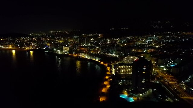 Aerial view of Los Cristianos and Playa de las Américas	at night
