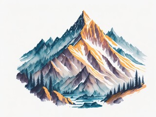 Water color Mountain illustration clip art  generated by AI technology. Watercolor mountain clipart generative by ai technology