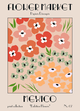 Naklejka Flower market poster. Abstract floral illustration. Posters aesthetic, Floral art, Botanical print