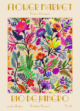 Naklejka Flower market poster. Abstract floral illustration. Posters aesthetic, Floral art, Botanical print