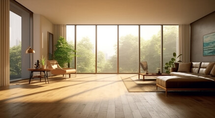 Bright big room for relaxation, mental health, vacation, mindfulness, early morning concept