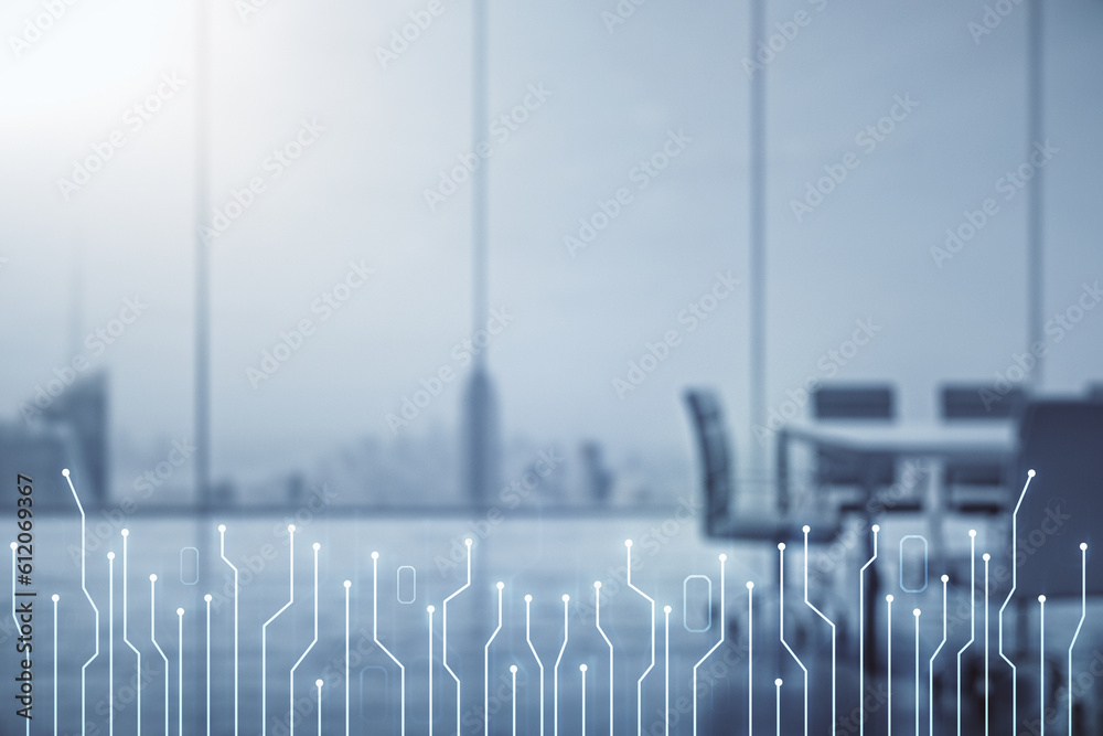 Aufkleber abstract virtual micro chip hologram on a modern coworking room background, artificial intelligence 