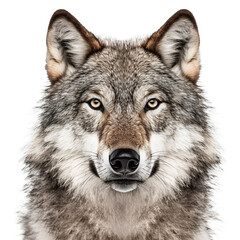 Close-up of wolf face isolated. Head front view. Generative AI - obrazy, fototapety, plakaty