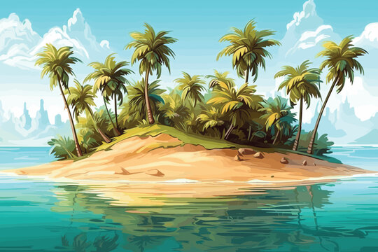 beach with palm trees watercolor hand-painted vector art painting illustration