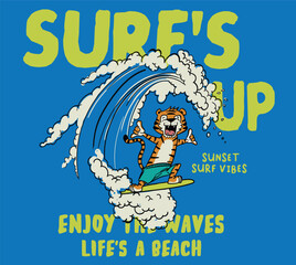 vector surf tiger illustration for t shirt print