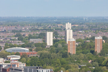 Obraz premium Liverpool, united kingdom May, 16, 2023 Aerial view of Liverpool’s suburbs