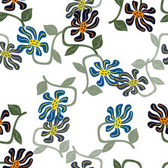 Decorative retro abstract flower seamless pattern. Vintage stylized flowers background.