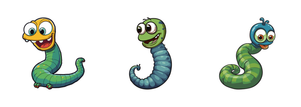 Cute cartoon worm. Vector illustration.