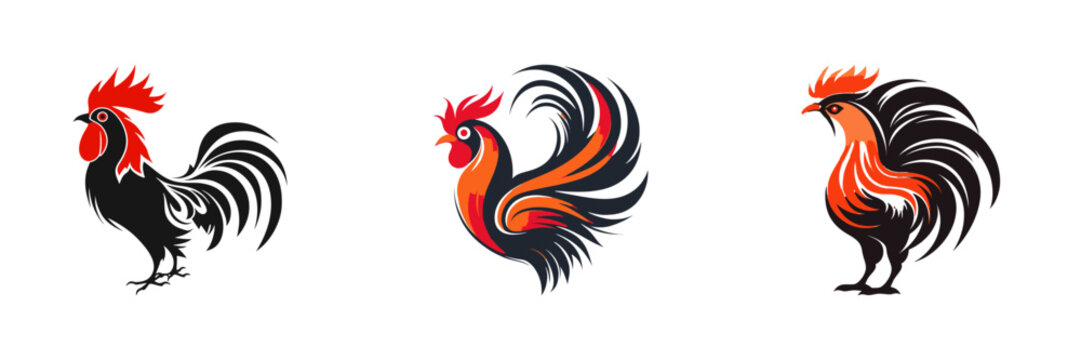 Rooster logo set. Vector illustration.