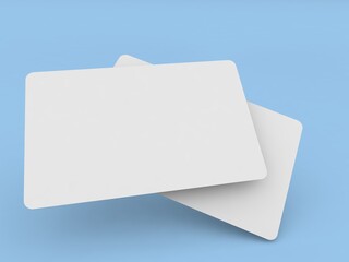 Two bank cards mockup on a blue background. 3d render illustration.