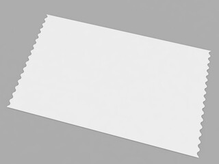 Postal paper white stamp on a grey background. 3d render illustration.