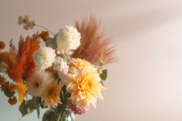 A colorful bouquet of various flowers elegantly arranged in a vase, mockup concept Ai generative.