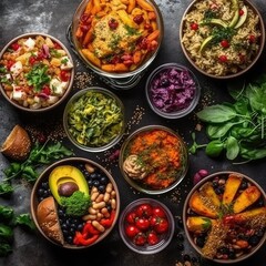 Assortment of healthy food dishes
